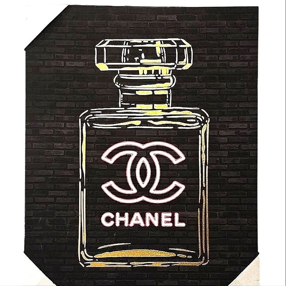 At Home Neon Chanel Fragrance Bottle Canvas Wall Decor